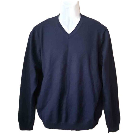 Brooks Brothers Navy Blue Merino Wool Blend Stretch V-Neck Sweater Men's Size M - Picture 1 of 2